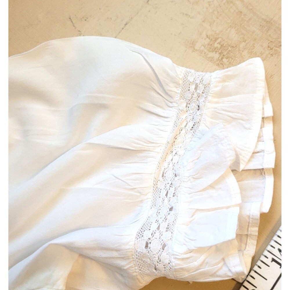 Reformation Blouse Size Small White Lace Inserts Organic Cotton Puff Sleeve USA - Picture 8 of 9